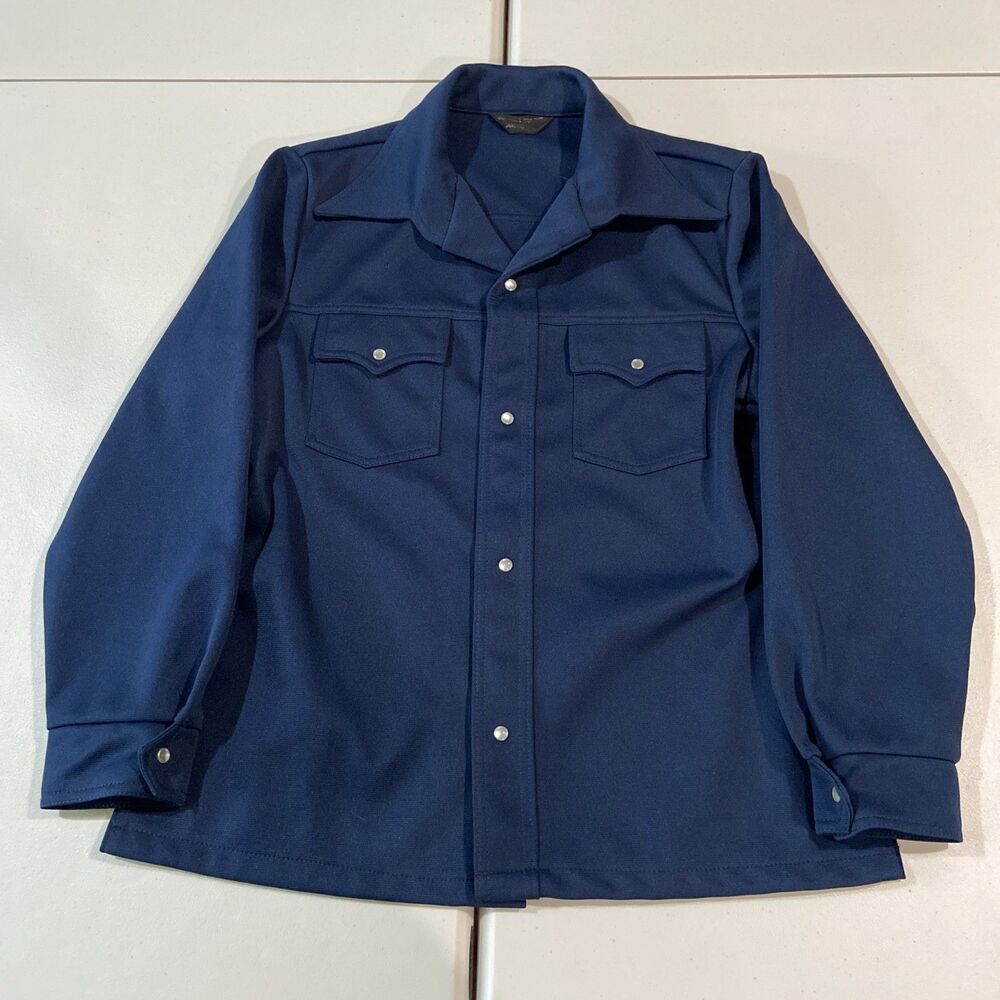 Vintage 70's Pearl Snap Western Shirt JC Penny Men's Large Blue Rodeo Dagger